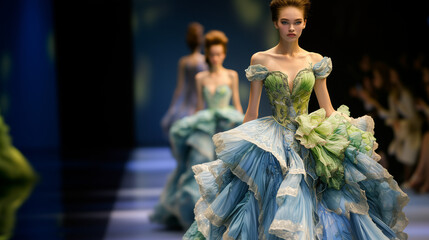 Poster - Light Blue and Green High Fashion Runway Dress