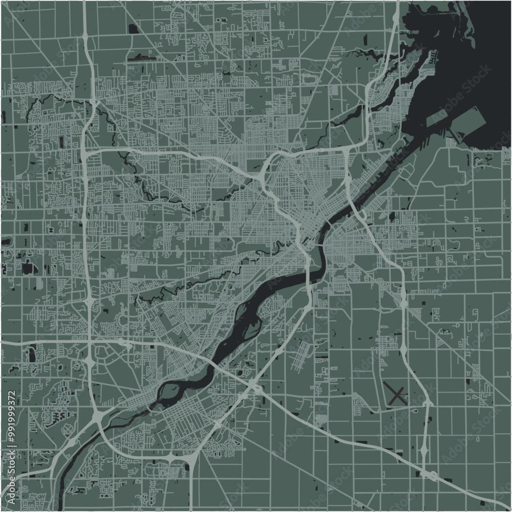 Ohio Layered Map Map of Toledo in Ohio in a smooth dark style. Contains layered vector ...