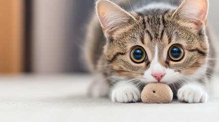 Canvas Print - A cat playing with a ball on the floor, AI