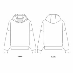 Poster - Fashionable hooded jacket pattern. Technical drawing of a long sleeve sports sweatshirt.Flat sketch of a basic hoodie, front and back view. 