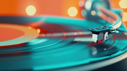 A close up of a turntable with some lights behind it, AI