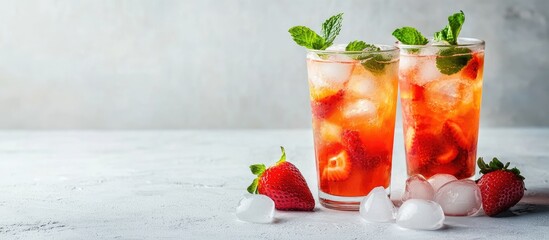 Two glasses of refreshing strawberry and mint lemonade