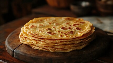 Close-up of a Stack of Golden Brown Flatbreads