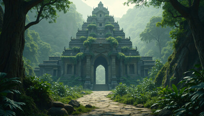 Glide through a massive stone temple hidden deep in a jungle