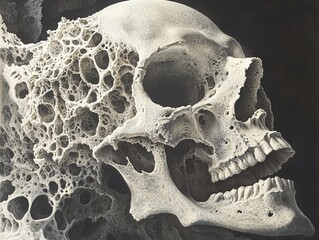 Canvas Print - A Detailed Skull Painting: Exploring Mortality and Decay