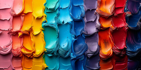 Poster - This captivating background features an array of textured paint swatches, showcasing a spectrum of colors from bright yellows to deep blues, inviting creativity and artistic inspiration