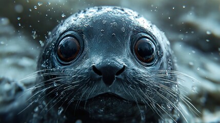 Wall Mural - Close-Up Portrait of a Seal with Water Drops