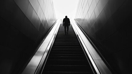 Wall Mural - Silhouette of a Person Ascending an Escalator in a Modern Building