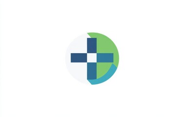 Wall Mural -  logo with blue and green color scheme, featuring a central medical cross symbol inside a circle on a solid white background, suitable for healthcare or business branding.