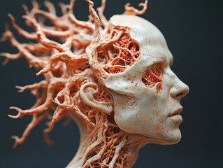 Poster - Surreal Humanoid Sculpture with Root-like Growth