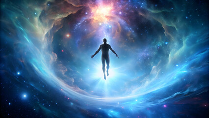 soul leaving body and transcending into outer space , soul, human, space, transcendence, spiritual, 
