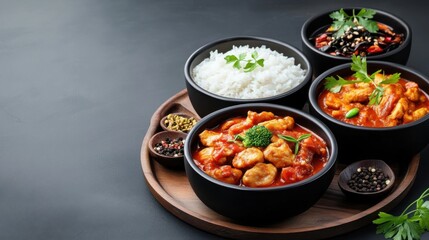 Delicious Curry Dishes with Rice on Clean Background