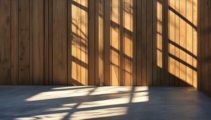 Wall Mural - Sunlight Dancing on Classic Wooden Wall Paneling