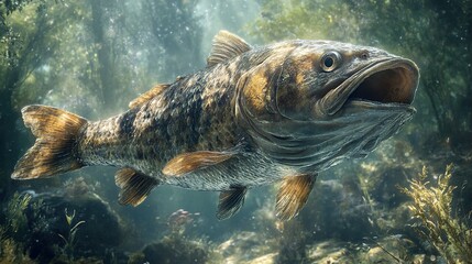 Poster - Stunning Underwater Fish Photography: A Close-Up View of a Fish's Scales and Fins