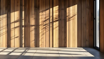 Wall Mural - Sunlight Dancing on Classic Wooden Wall Paneling