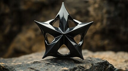 Sticker - Black Geometric Star Sculpture - Abstract Art Design