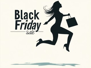 Aufkleber - Vector silhouette of a woman running with a shopping bag, text 
