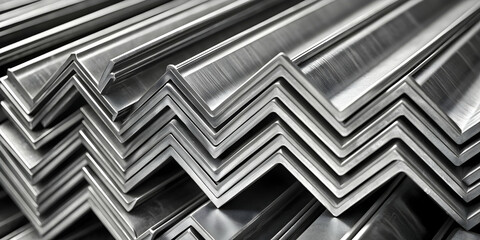 Close-up view of stacked metal angles in monochrome, metal, angles, stacked, close-up, industrial, steel