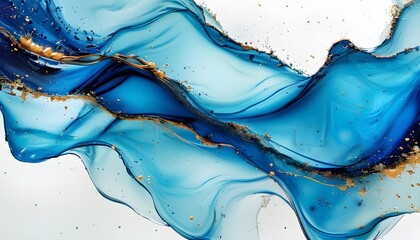 Wall Mural - Fluid Blue Liquid Abstract Texture with Grunge Paint and Ink Watercolor Waves