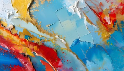 Wall Mural - Vibrant Abstract Acrylic Artwork with Rich Textures and Creative Brushwork in a Colorful Artistic Panorama