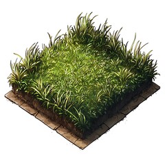 2d isometric green grass patch with stone border