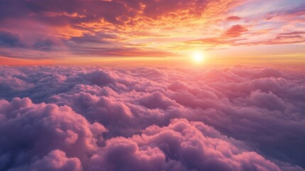 A Breathtaking Sunrise Illuminates the Ethereal Clouds, Painting the Sky in Vibrant Hues of Orange, Pink, and Gold Above a Serene Horizon.