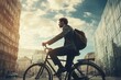 © alphaspirit - Businessman riding bicycle in urban setting going to work
