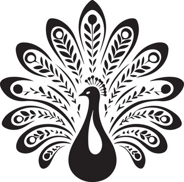 A black and white peacock silhouette design