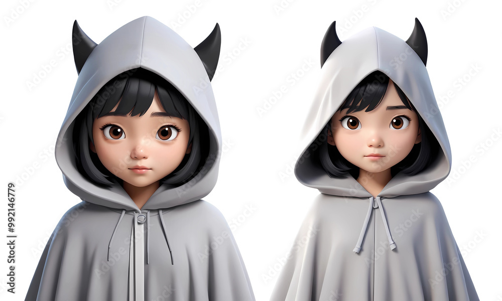 3d rendering asian girl cartoon characters with short black hair ...