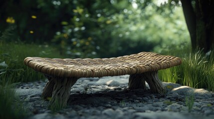 Sustainable bench with natural woven materials