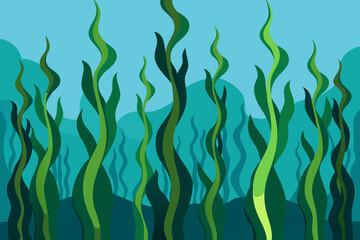 Majestic Kelp Forest Vector Tall, Wavy Leaves Reaching Upward in Detailed Illustration