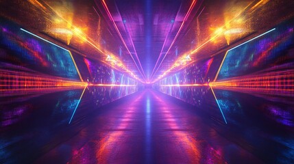 Wall Mural - Futuristic Neon Tunnel with Digital Reflections