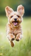 © PondLord - A playful Shorgi dog running in a grassy field, with a blurred , capturing its energetic spirit