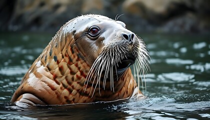 Wall Mural - Philosophical Walrus Embracing Solitude with Thoughtful Whiskers of Wisdom