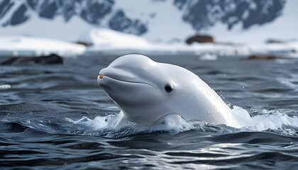 Curious Beluga Whale Playfully Engaging in the Tranquil Arctic Waters