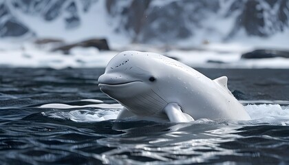 Curious Beluga Whale Playfully Engaging in the Tranquil Arctic Waters