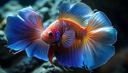 Wall Mural - vibrant blue tang fish showcasing brilliant colors and flowing fins in a captivating underwater setting