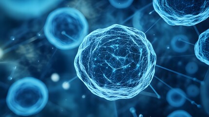 Poster - Abstract Blue Cell Structure with Interconnected Lines