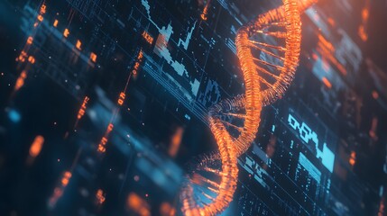Poster - Digital DNA Helix with Code and Glowing Lights