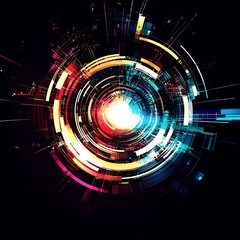 Wall Mural - Abstract colorful digital circle with glowing light.