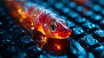 Redfish on Blue Keyboard Macro Photography