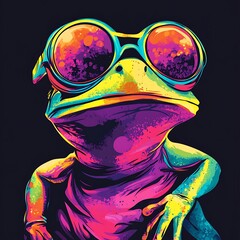 Poster - A Colorful Frog Wearing Round Sunglasses