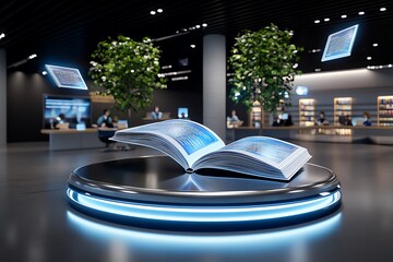 Aufkleber - A 3D-rendered classroom with floating digital textbooks, where students interact with learning materials in a virtual space