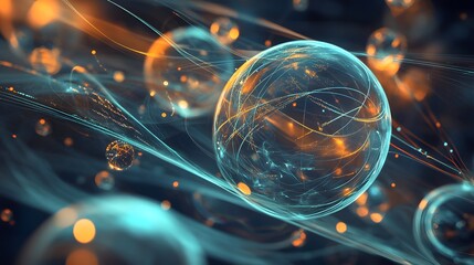 Poster - a spherescape of interconnectedness with glowing lines and orbs