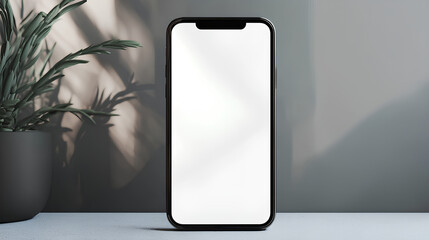 Minimal smartphone mockup with plant shadow and soft lighting