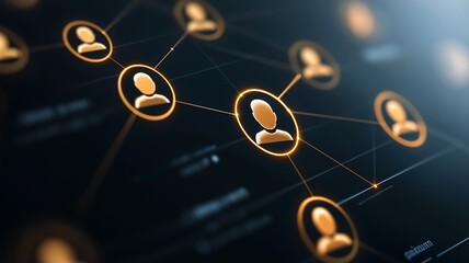 A network of people is shown in a black and orange background