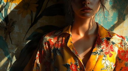 Sticker - Close-up Portrait of a Woman in a Floral Shirt