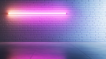 Sticker - A neon sign is lit up in a room with a brick wall