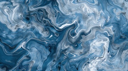 Poster - an abstract pattern of blue marble with swirls of white and grey, creating a calming and serene back