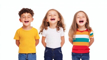 Wall Mural - Three children are smiling and posing for a picture